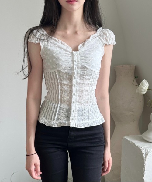 gossip！ロサンゼルス（ゴシップロサンゼルス）の「Y2K フリル×コット ビスチェ  トップス（Tシャツ/カットソー・レディース・ホワイト/ブラウン・FREE）」の16枚目の写真