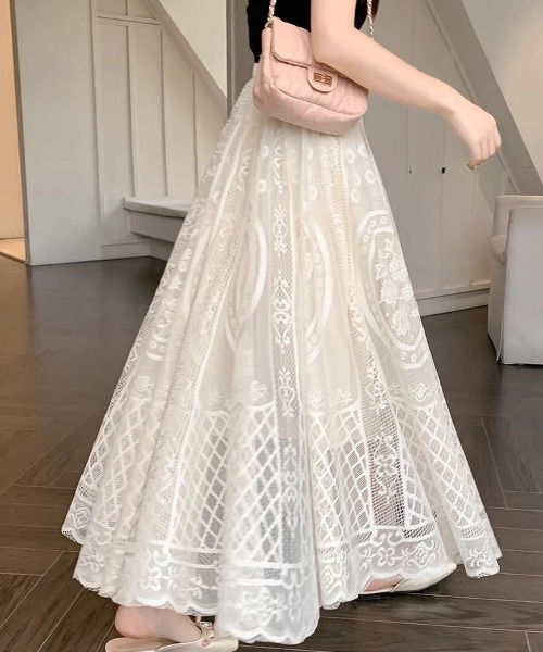 gossip!ロサンゼルス(ゴシップロサンゼルス)の「夢見がちレース総柄!ウエストゴムフラワー刺繍レースロングスカート(スカート・レディース・ブラック/オフホワイト/ホワイト・FREE)」の20枚目の写真