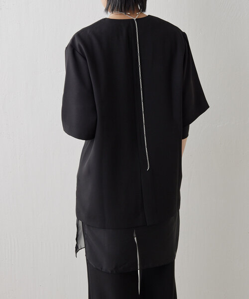 【ear PAPILLONNER】ライトアウター【SUM1 STYLE】ブラック セール】半袖ノーカラージャケット【SUM1 STYLE（スミ スタイル