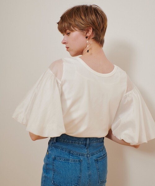 tシャツ フライスコンビボリュームスリーブプルオーバー レディース セール】フライスコンビボリュームスリーブプルオーバー（T