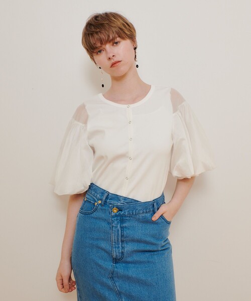 allureville(アルアバイル)の「フライスコンビボリュームスリーブプルオーバー(Tシャツ/カットソー・レディース・オフホワイト/ブラック・2)」の11枚目の写真