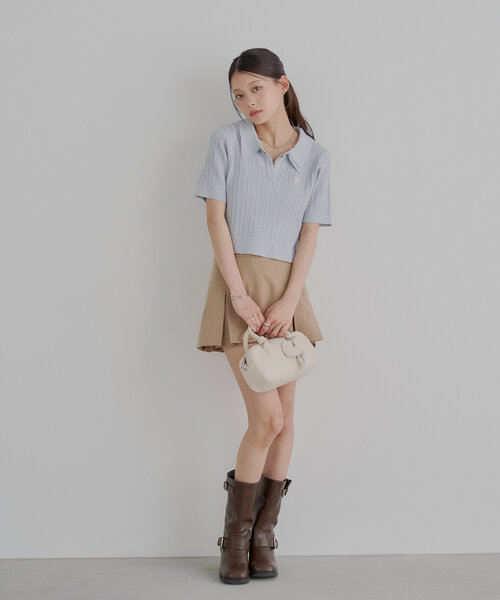 Chico(チコ)の「【6色展開/セットアップ対応】レイヤードケーブル刺繍ポロニット(ニット/セーター・レディース・ブルー/ホワイト/レッド/ネイビー/ブラック/ピンク・FREE)」の14枚目の写真