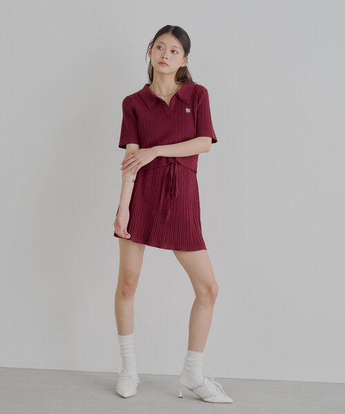 Chico(チコ)の「【6色展開/セットアップ対応】レイヤードケーブル刺繍ポロニット(ニット/セーター・レディース・ブルー/ホワイト/レッド/ネイビー/ブラック/ピンク・FREE)」の17枚目の写真