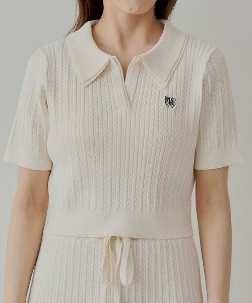 Chico(チコ)の「【6色展開/セットアップ対応】レイヤードケーブル刺繍ポロニット(ニット/セーター・レディース・ブルー/ホワイト/レッド/ネイビー/ブラック/ピンク・FREE)」の22枚目の写真