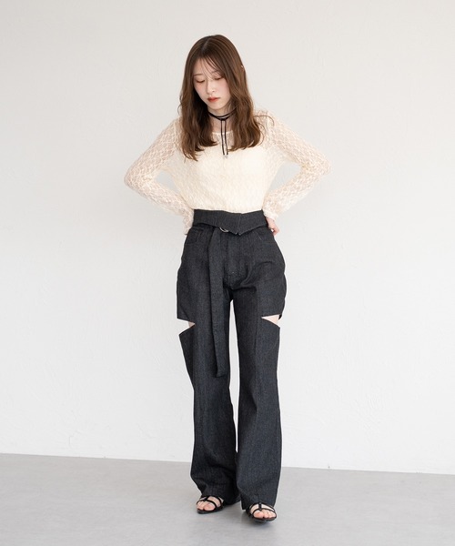 【値下げ可】raffime カットアウトデニムパンツ カットアウトデニムパンツ（デニムパンツ）｜raffime