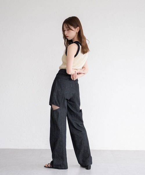 カットアウトデニムパンツ　ラフィミー カットアウトデニムパンツ（デニムパンツ）｜raffime