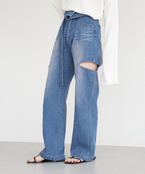 セール】カットアウトデニムパンツ（デニムパンツ）｜raffime