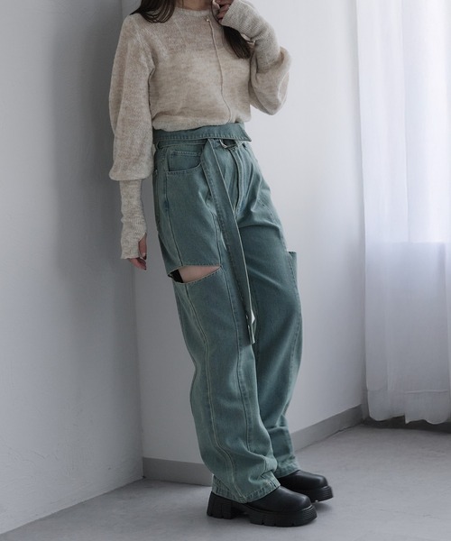 セール】カットアウトデニムパンツ（デニムパンツ）｜raffime