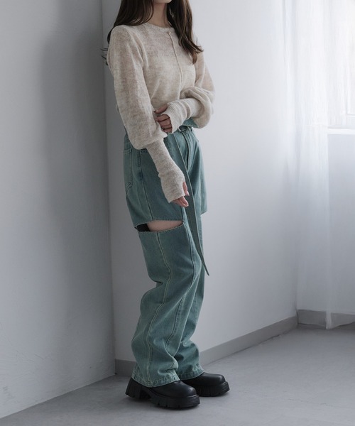 セール】カットアウトデニムパンツ（デニムパンツ）｜raffime