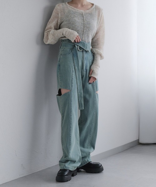 セール】カットアウトデニムパンツ（デニムパンツ）｜raffime