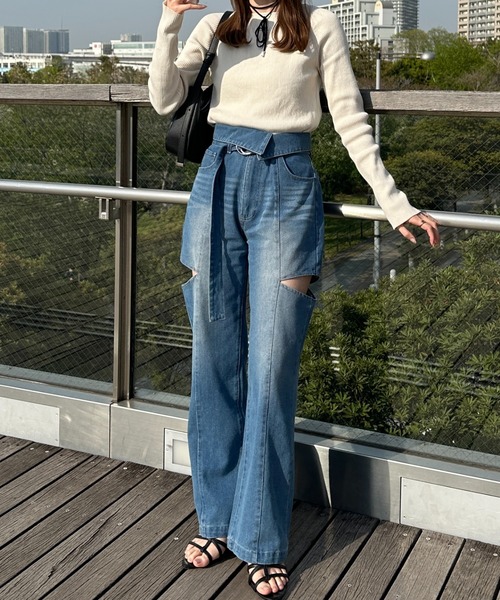 セール】カットアウトデニムパンツ（デニムパンツ）｜raffime