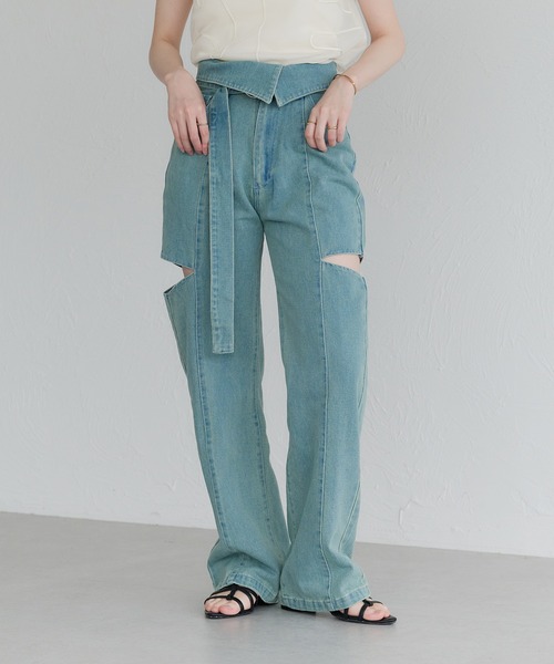 セール】カットアウトデニムパンツ（デニムパンツ）｜raffime