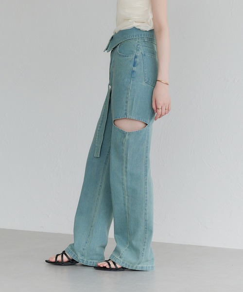 【値下げ可】raffime カットアウトデニムパンツ カットアウトデニムパンツ（デニムパンツ）｜raffime