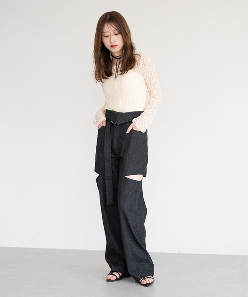 raffime カットアウトデニムパンツ S raffime ジーンズ デニム デニムパンツ カットアウトデニム