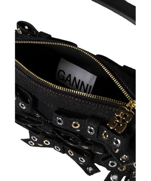 GANNIダークブルーデニムスモールバタフライポーチボウバッグ Dark Navy Dark Blue Denim Small Butterfly Pouch Bow Bag