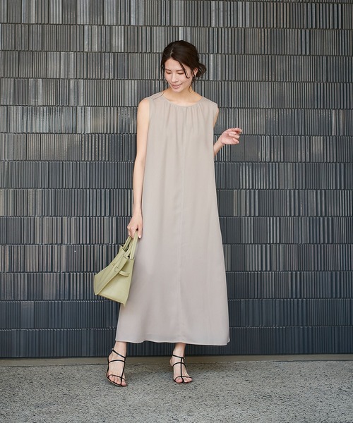 Jines（ジネス）の「【紫外線防止加工】シアーメッシュノースリワンピース（ワンピース・レディース・ネイビー/ベージュ・38）」の6枚目の写真