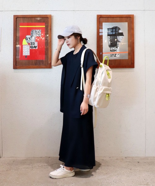 Jines（ジネス）の「【紫外線防止加工】シアーメッシュノースリワンピース（ワンピース・レディース・ネイビー/ベージュ・38）」の15枚目の写真