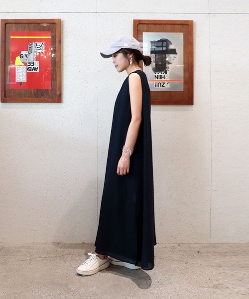 Jines（ジネス）の「【紫外線防止加工】シアーメッシュノースリワンピース（ワンピース・レディース・ネイビー/ベージュ・38）」の12枚目の写真