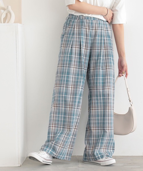 カジュアル チェック柄 パンツ フランネル ワイドパンツ cr6784 カジュアル チェック柄 パンツ フランネル ワイドパンツ cr6784