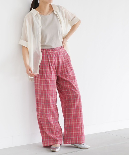 n'OrLABEL(ノアールレーベル)の「チェック柄ワイドパンツ(その他パンツ・レディース・ピンク/チャコール/ブルー・1/2)」の21枚目の写真