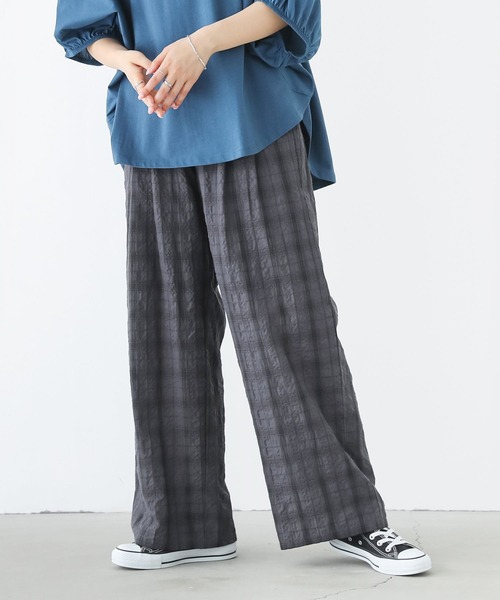 セール】『チェック柄ワイドパンツ』（その他パンツ）｜n