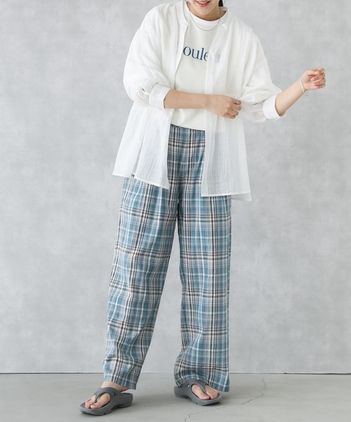 ENFOLD チェック柄ワイドパンツ ENFOLD エンフォルド チェックスリットハイウエストワイドパンツ