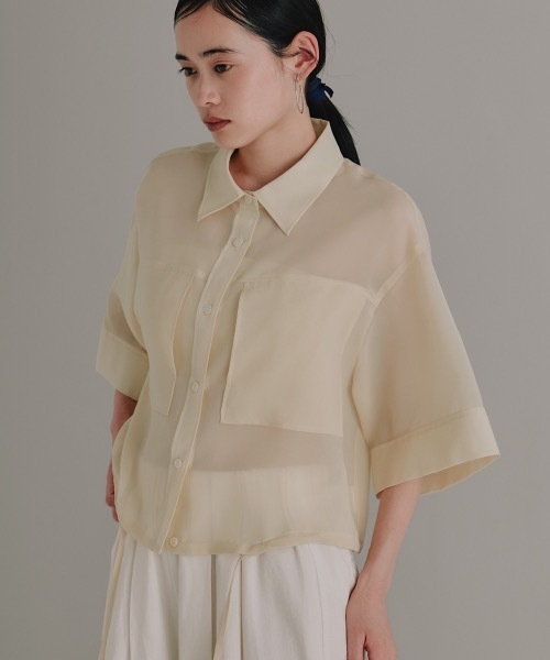 【新品未使用】REPOSE AMS クロップドシャツ クロップドコード刺繍シャツ(M BEIGE): トップス｜PMbox P&M
