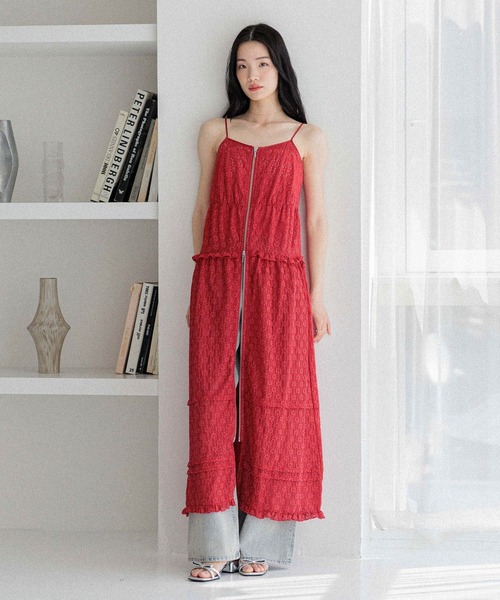 人気完売品 フラワーカットレースキャミワンピース へザー Hearther セール】フラワーカットレースキャミワンピース 490990