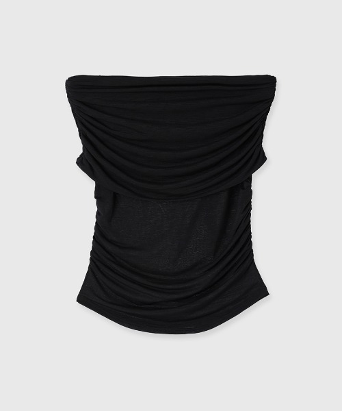 シアーオフショルギャザーカットトップス（Tシャツ/カットソー