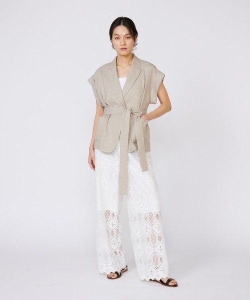 INED（イネド）の「リネンライク フレンチスリーブジャケット【セットアップ対応】（テーラードジャケット・レディース・ブラック/ベージュ・7号/9号）」の19枚目の写真