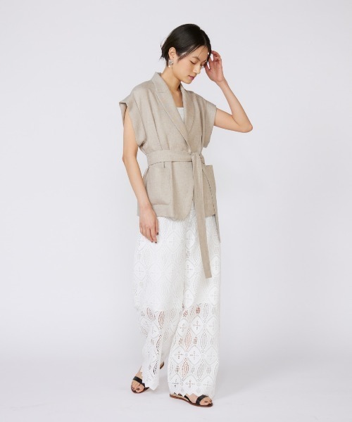 INED（イネド）の「リネンライク フレンチスリーブジャケット【セットアップ対応】（テーラードジャケット・レディース・ブラック/ベージュ・7号/9号）」の20枚目の写真