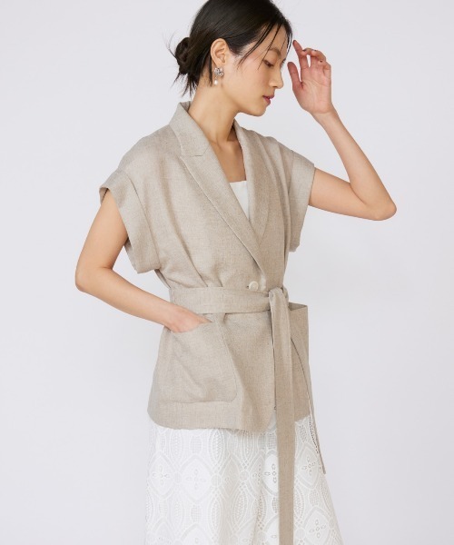 INED（イネド）の「リネンライク フレンチスリーブジャケット【セットアップ対応】（テーラードジャケット・レディース・ブラック/ベージュ・7号/9号）」の8枚目の写真