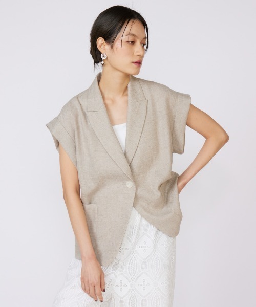 INED（イネド）の「リネンライク フレンチスリーブジャケット【セットアップ対応】（テーラードジャケット・レディース・ブラック/ベージュ・7号/9号）」の10枚目の写真