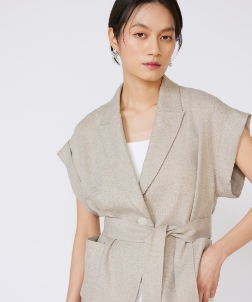 INED（イネド）の「リネンライク フレンチスリーブジャケット【セットアップ対応】（テーラードジャケット・レディース・ブラック/ベージュ・7号/9号）」の12枚目の写真