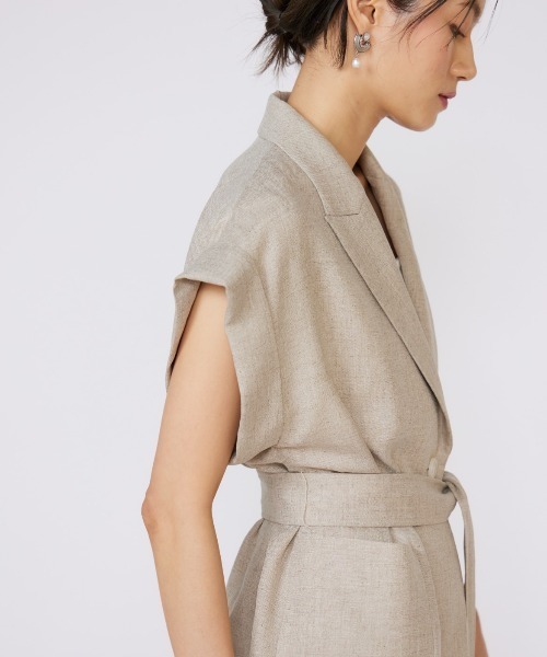 INED（イネド）の「リネンライク フレンチスリーブジャケット【セットアップ対応】（テーラードジャケット・レディース・ブラック/ベージュ・7号/9号）」の3枚目の写真