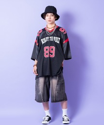 a.p.o.v.（エーピーオービー）の「a.p.o.v. サテン×メッシュ×リブ切替ナンバリングオーバーサイズフットボールシャツ（Tシャツ/カットソー）」