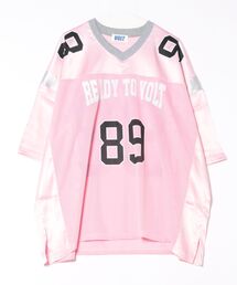 a.p.o.v.（エーピーオービー）の「a.p.o.v. サテン×メッシュ×リブ切替ナンバリングオーバーサイズフットボールシャツ（Tシャツ/カットソー）」