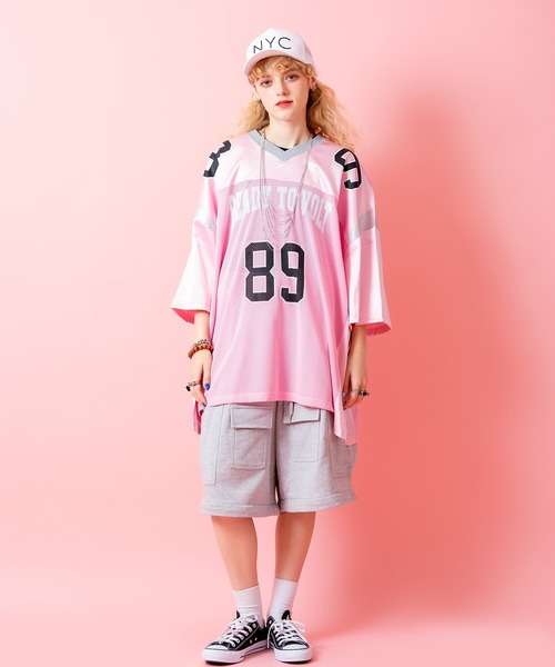 a.p.o.v.(エーピーオービー)の「a.p.o.v. サテン×メッシュ×リブ切替ナンバリングオーバーサイズフットボールシャツ(Tシャツ/カットソー・メンズ・ピンク/グレー/ブラック・ONESIZE)」の10枚目の写真