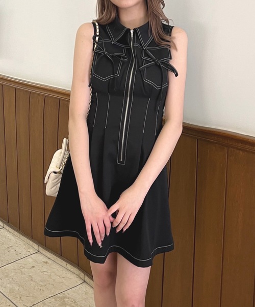 one way(ワンウェイ)の「ノースリフロントジップワンピース(ワンピース・レディース・ブラック/ホワイト/ネイビー・FREE)」の6枚目の写真