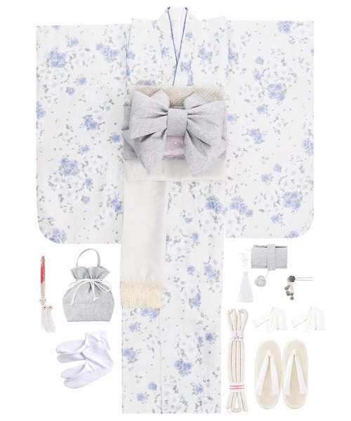 七五三 着物 四つ身 7歳 女の子 15点セット くすみ（着物