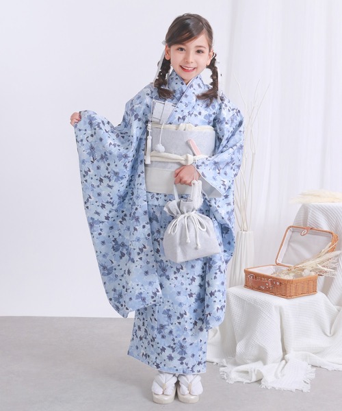 七五三 着物 四つ身 7歳 女の子 15点セット くすみ（着物）｜KYOETSU