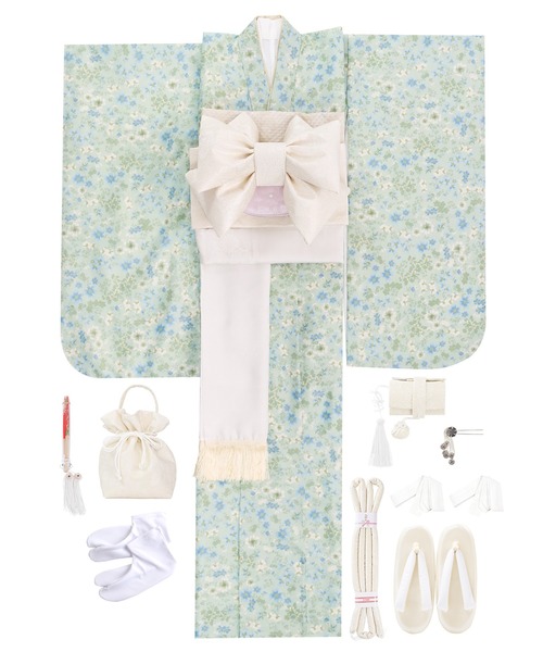 七五三 着物 四つ身 7歳 女の子 15点セット くすみ（着物）｜KYOETSU