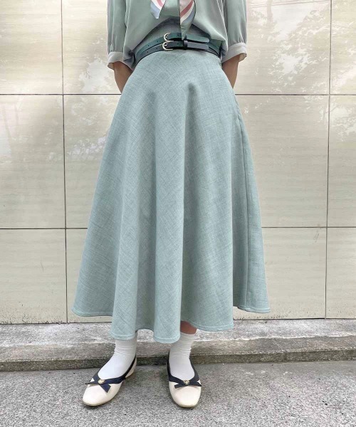 an another angelus（アンアナザーアンジェラス）の「ダブルベルトサマーツイードフレアースカート　夏服（スカート・レディース・ブルーグリーン/ネイビー・FREE）」の10枚目の写真