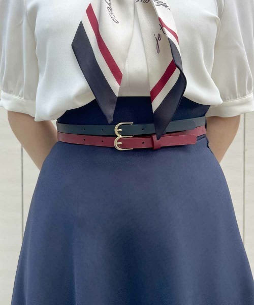 an another angelus（アンアナザーアンジェラス）の「ダブルベルトサマーツイードフレアースカート　夏服（スカート・レディース・ブルーグリーン/ネイビー・FREE）」の13枚目の写真