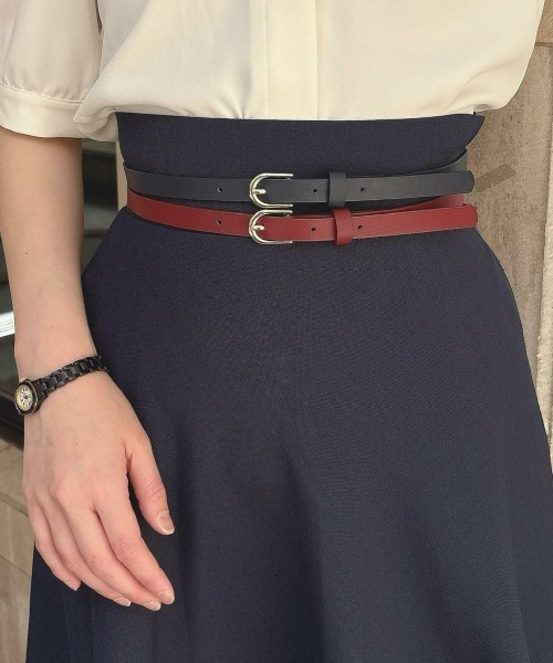 an another angelus（アンアナザーアンジェラス）の「ダブルベルトサマーツイードフレアースカート　夏服（スカート・レディース・ブルーグリーン/ネイビー・FREE）」の7枚目の写真