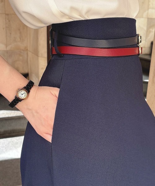 ダブルベルトサマーツイードフレアースカート 夏服（スカート）｜an