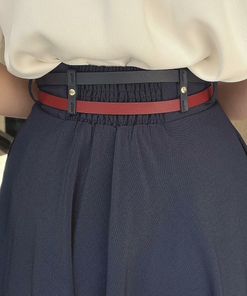 an another angelus（アンアナザーアンジェラス）の「ダブルベルトサマーツイードフレアースカート　夏服（スカート・レディース・ブルーグリーン/ネイビー・FREE）」の9枚目の写真