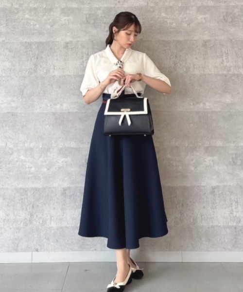 ダブルベルトサマーツイードフレアースカート 夏服（スカート）｜an