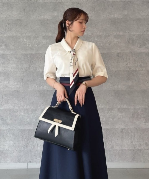 ダブルベルトサマーツイードフレアースカート 夏服（スカート）｜an