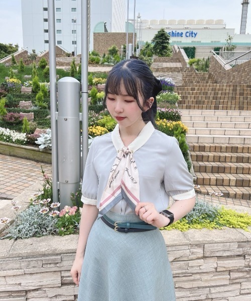 ダブルベルトサマーツイードフレアースカート 夏服（スカート）｜an